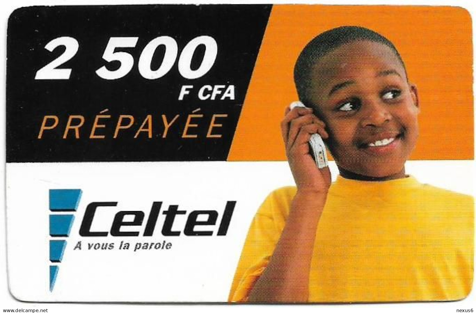 Congo Republic (Brazzaville) Celtel - Young Boy At Phone, Exp.12.2003, GSM Refill 2.500FCFA Used - Kongo