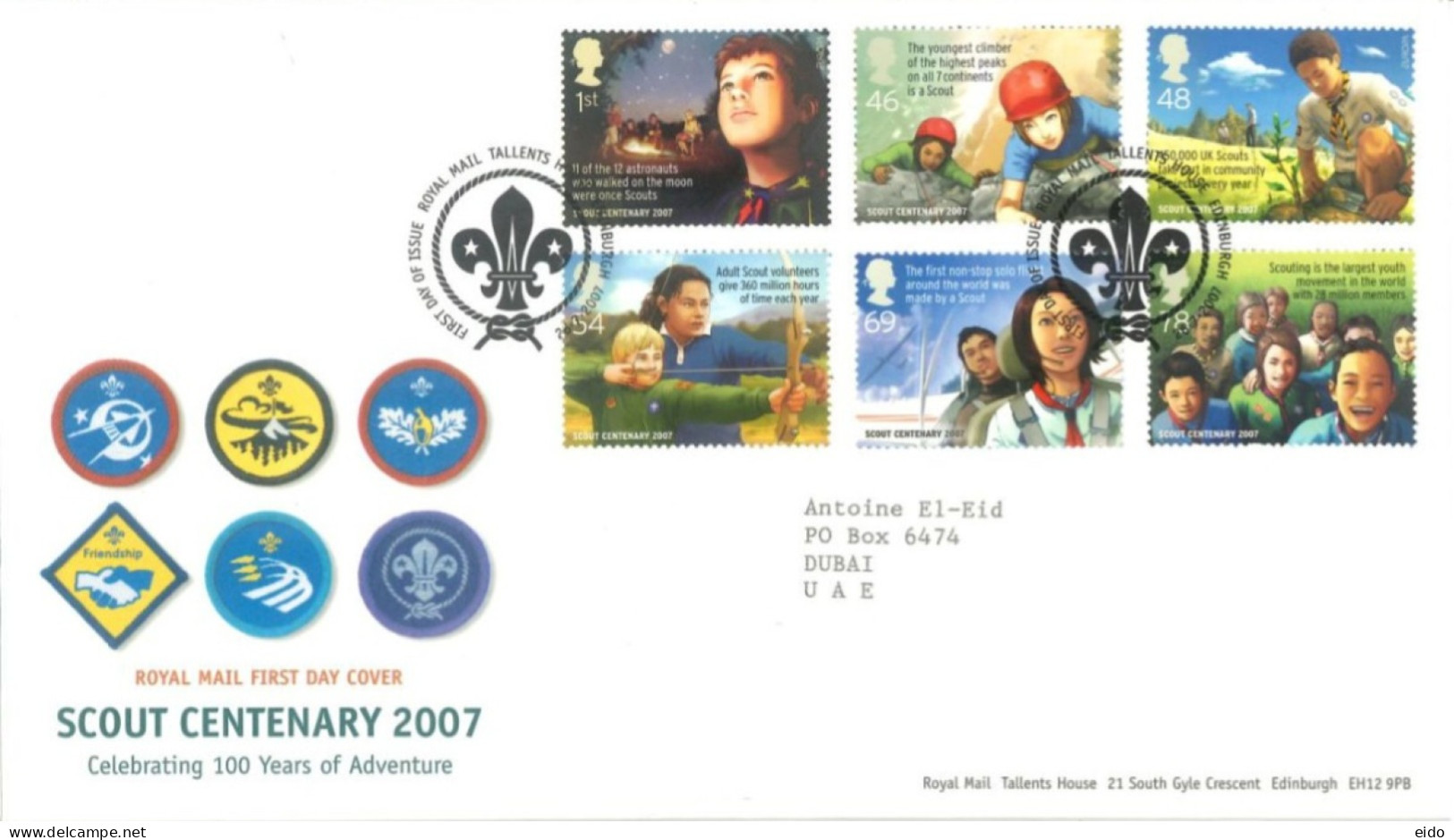 GREAT BRITAIN  - 2007, FIRST DAY COVER OF SCOUT CENTENARY CELEBRATING 100 YEARS OF ADVENTURE STAMPS. - Covers & Documents
