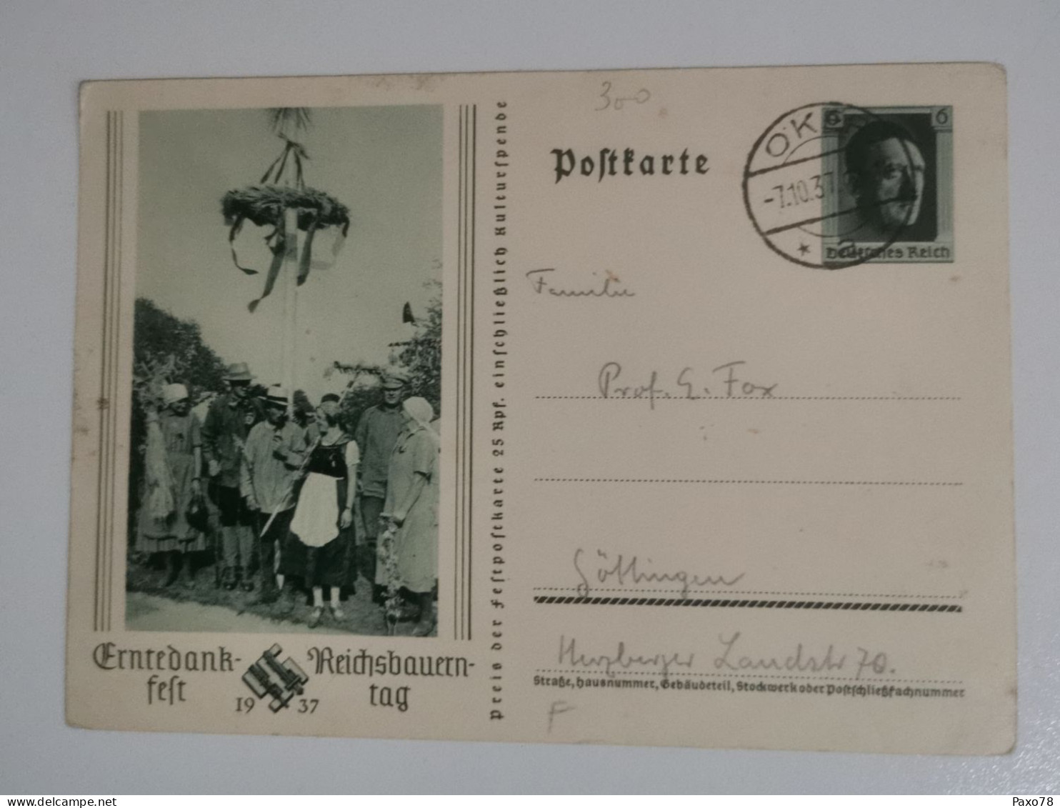 Postkarte, Ernetdank-fest Reichsbauern-tag 1937 Oblitéré Okey - Postkarten