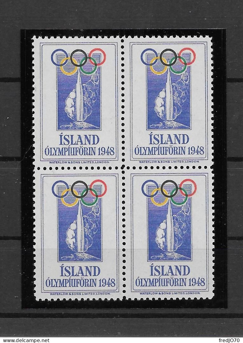 Islande Vignette Bl De 4 Anneaux JO 48 ** - Estate 1948: Londra