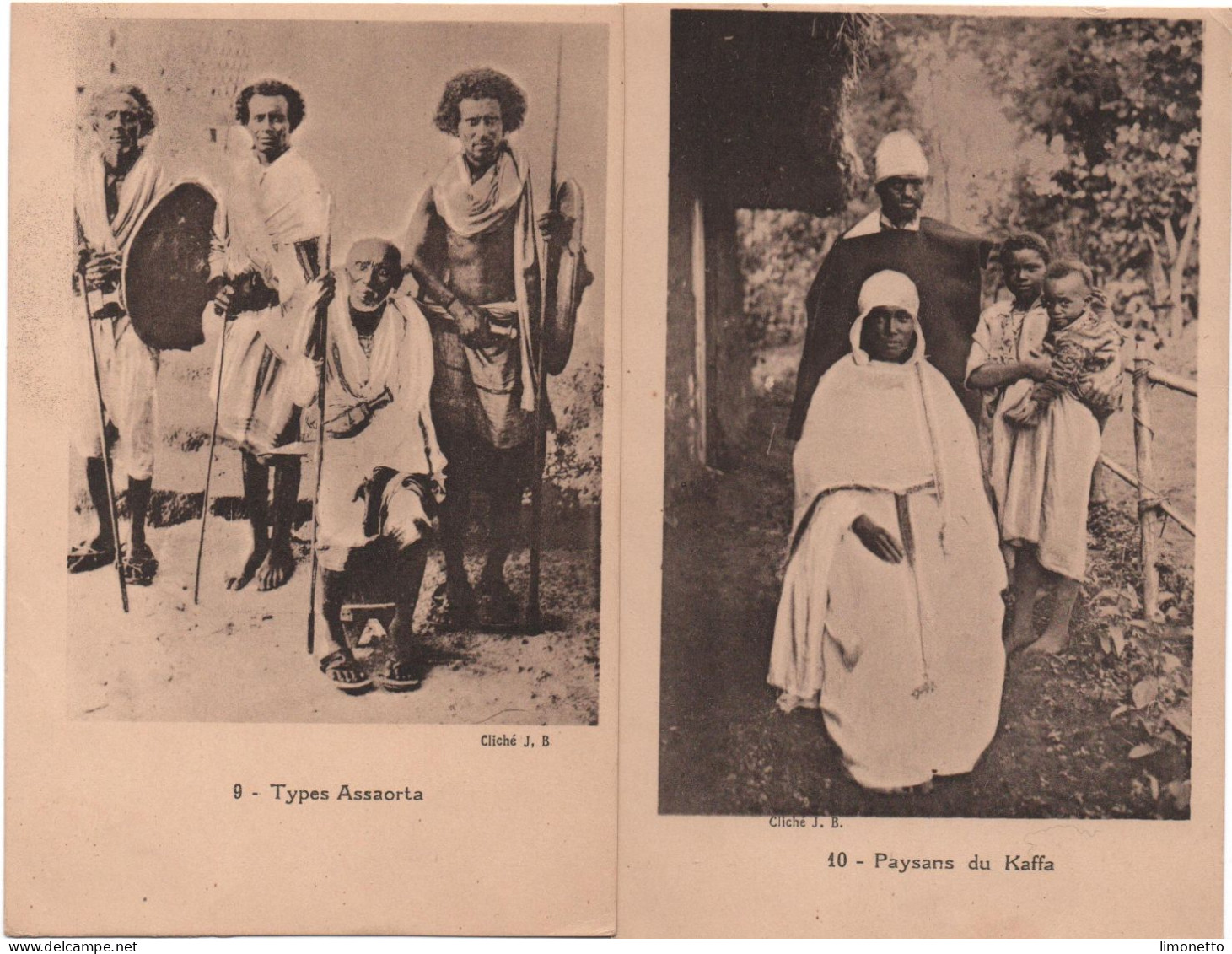 ETHIOPIE - 2 Cartes - Groupe De Guerriers  Assaorta,  Et Paysans Du Kaffa -n° 9 Et 10  Cliché JB   CPA - Etiopia