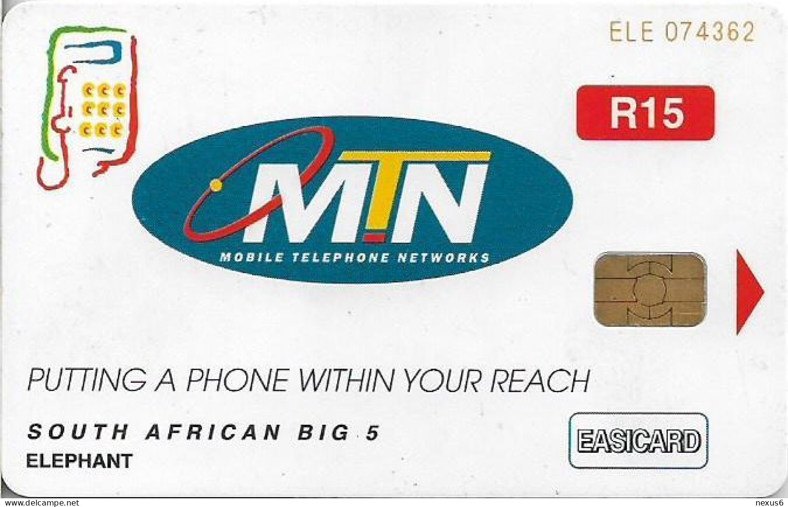 S. Africa - MTN - S. African Big 5 - Elephant, R15, SC8, 2003, 100.000ex, Used - Suráfrica