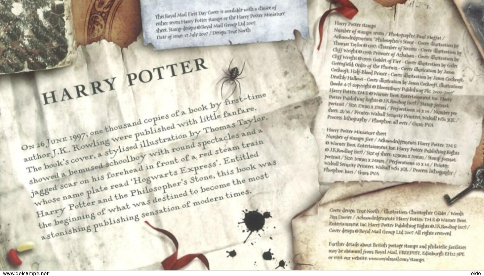 GREAT BRITAIN  - 2007, FIRST DAY COVER STAMPS OF HARRY POTTER INCLUDING A PRESENTATION CARD. - Cartas & Documentos