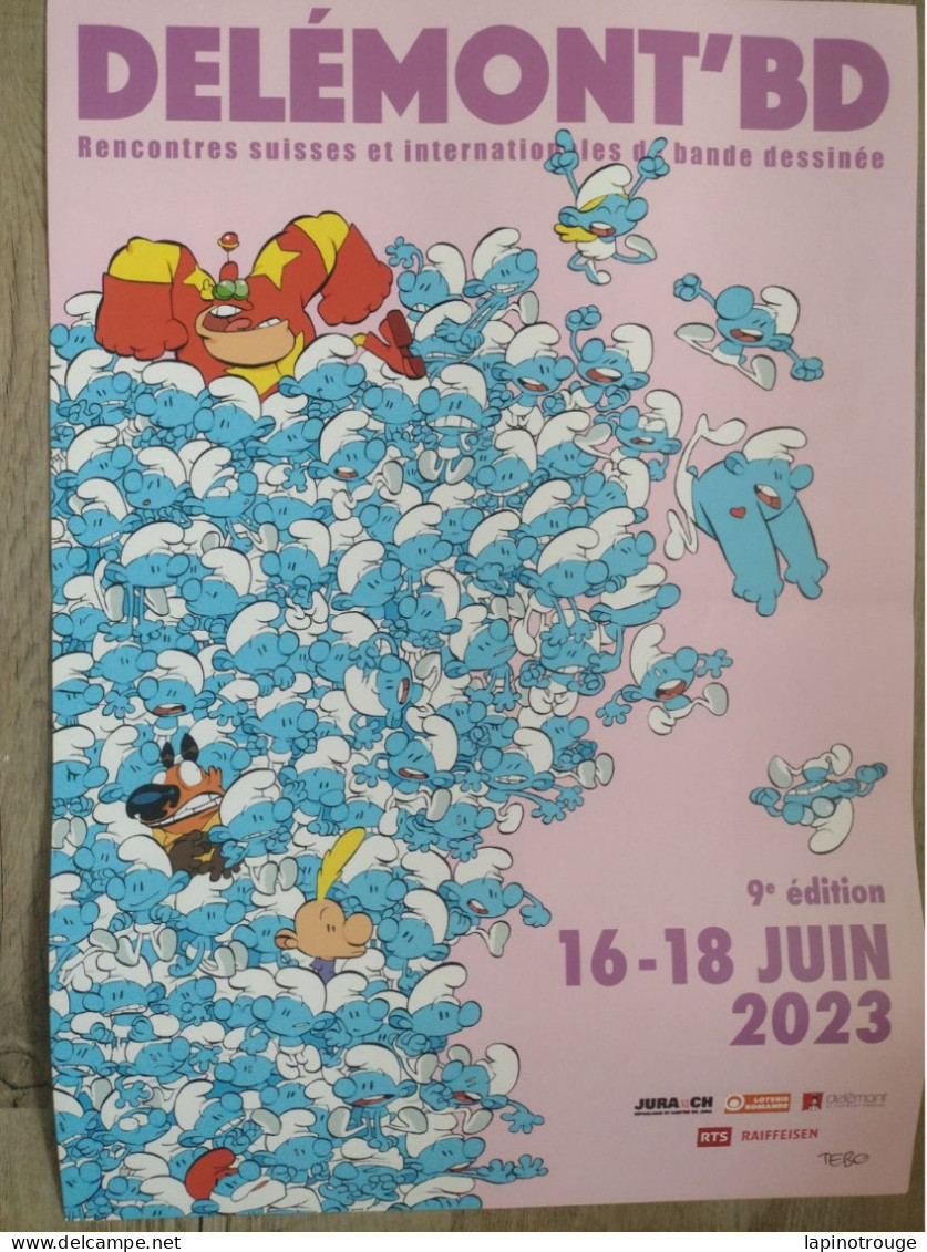 Affiche TEBO Festival BD Delémont 2023 (Les Schtroumpfs Captain Biceps... - Afiches & Offsets