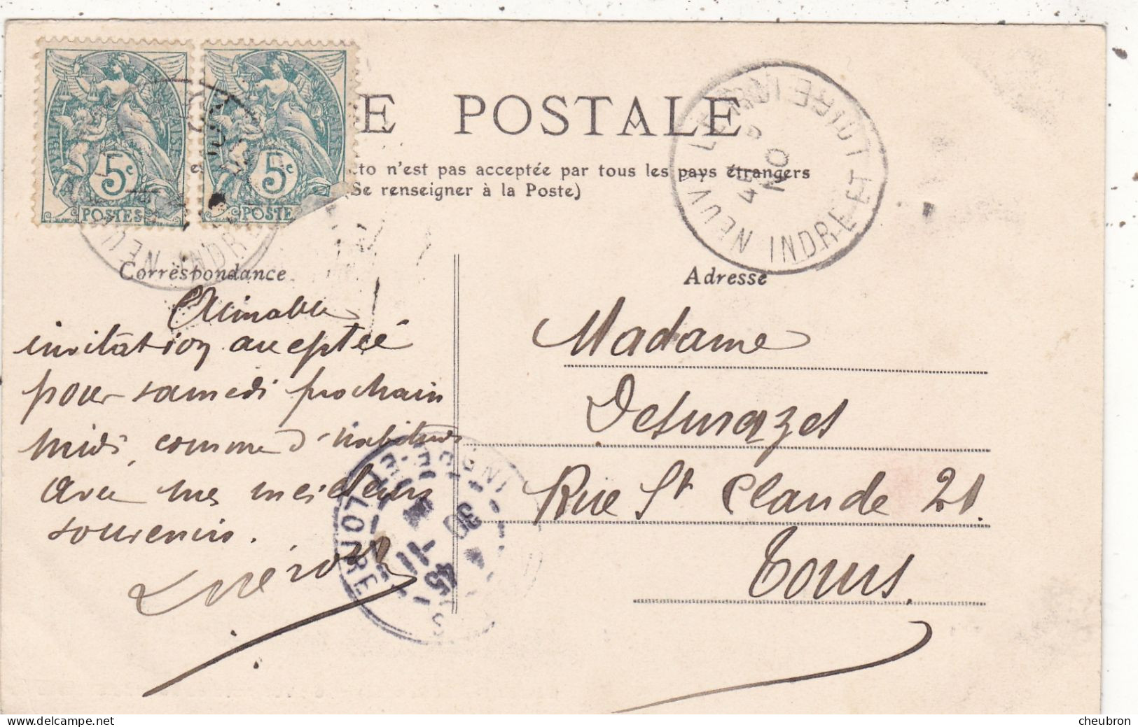 37. NEUVY LE ROI. CPA. VUE PRISE DU PARC DU CHATEAU. ANNÉE 1904 + TEXTE - Neuvy-le-Roi