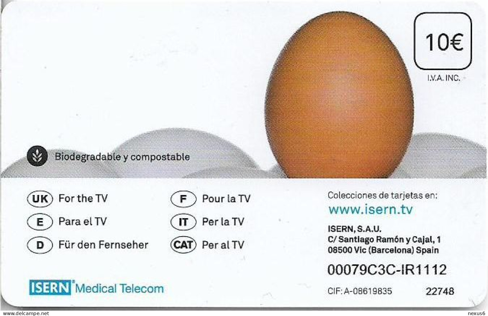 Spain - ISERN Medical - Alimentación #5 - Eggs, 10€, 11.2012, 30.000ex, Used - Altri & Non Classificati