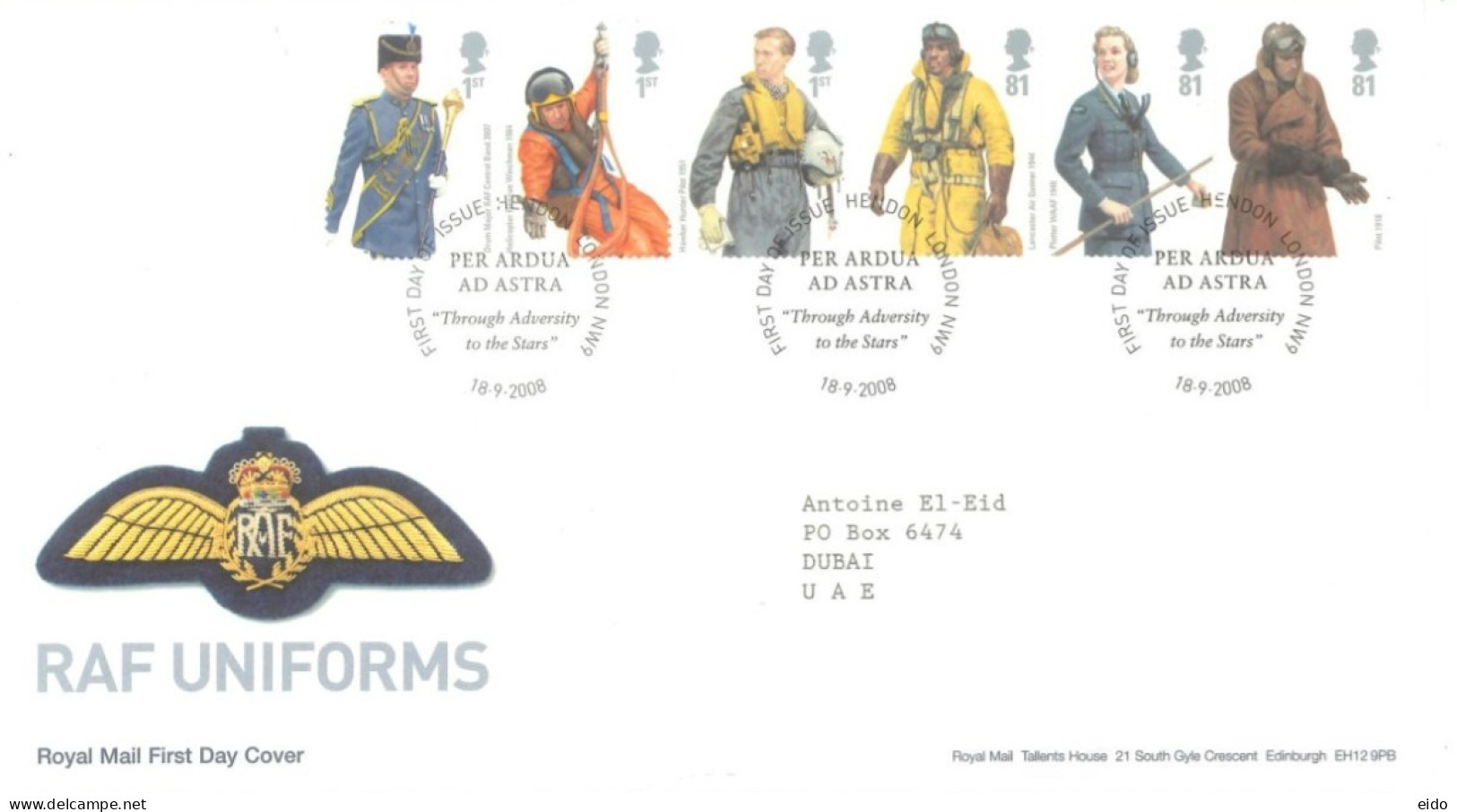 GREAT BRITAIN  - 2008, FIRST DAY COVER STAMPS OF RAF UNIFORMS. - Cartas & Documentos