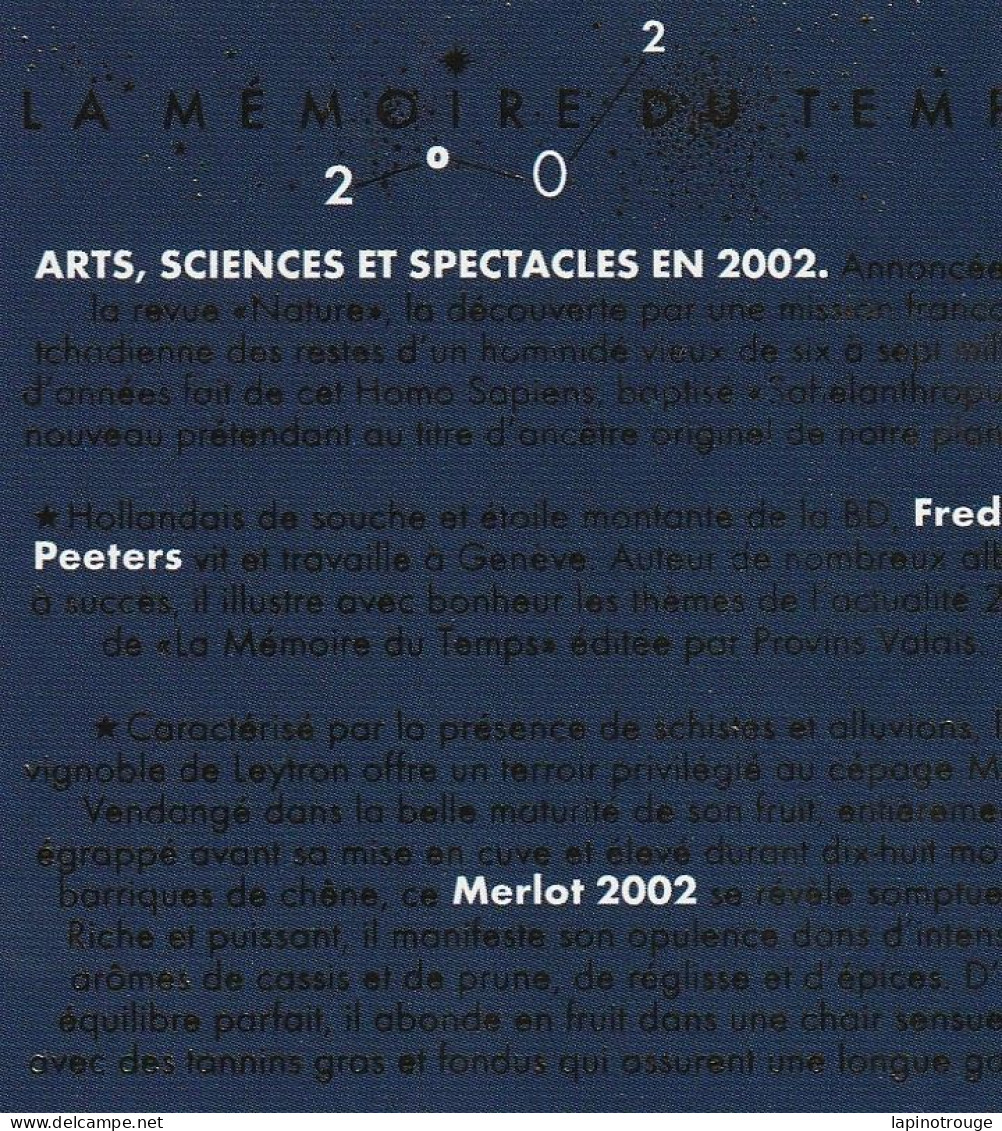 Etiquette Vin PEETERS Frederik La Mémoire Du Temps 2002 - Dishes