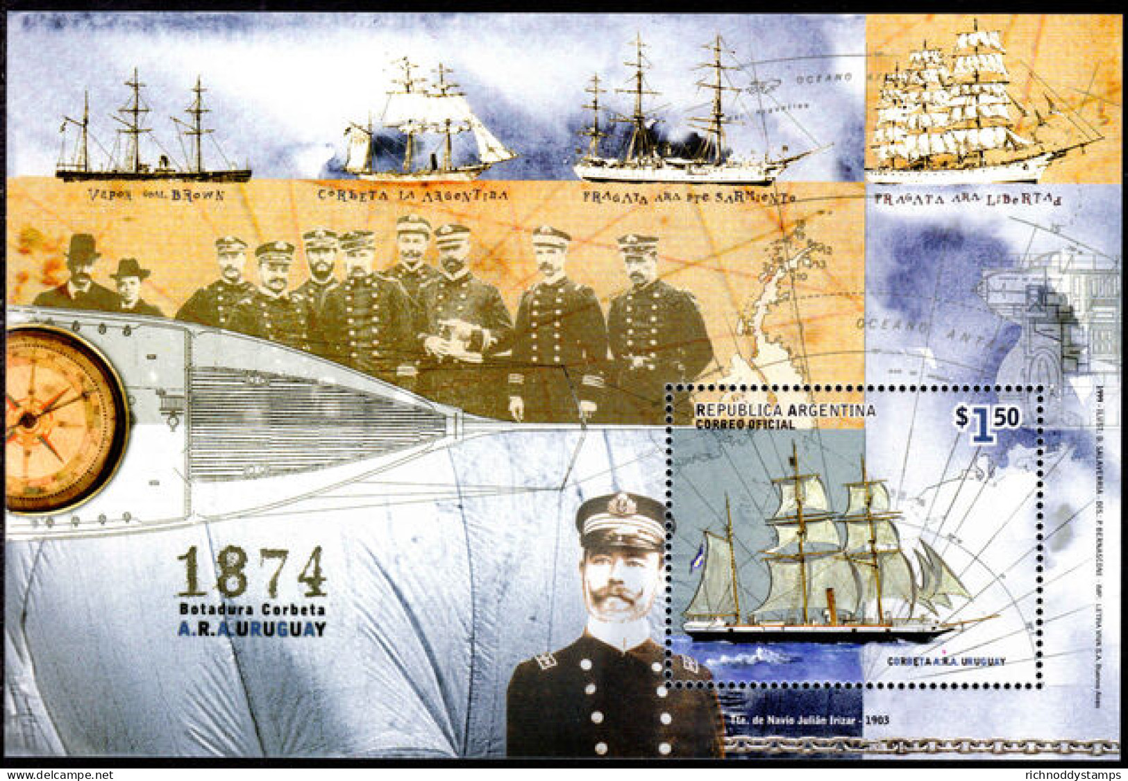 Argentina 1999 125th Anniversary Of Launch Of Uruguay (sail/steam Corvette) Souvenir Sheet Unmounted Mint. - Nuevos