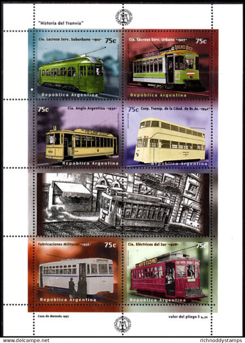 Argentina 1997 Centenary Of First Electric Tramway In Buenos Aires Sheetlet Unmounted Mint. - Unused Stamps