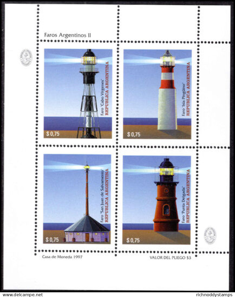 Argentina 1997 Lighthouses Sheetlet Unmounted Mint. - Unused Stamps