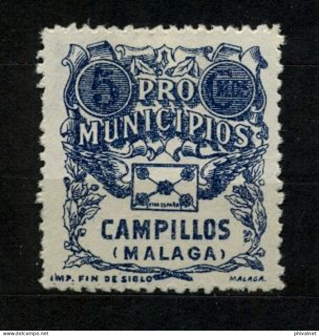 EMISIONES LOCALES , MÁLAGA - CAMPILLOS , FES. 1 * , SELLO PRO MUNICIPIOS - Viñetas De La Guerra Civil