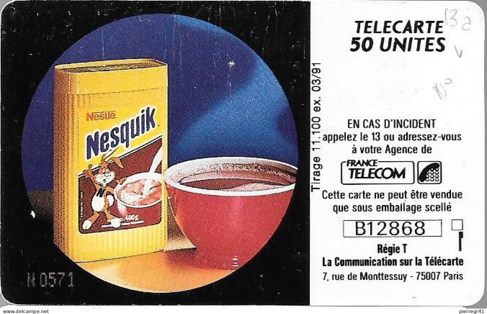 CARTE-PRIVEE-50U-EN13a-GemA-NESQUIK- V°Série N°B12868-V° 0571 Or-R°Glacé-Utilisé-TBE/ - 50 Unità  