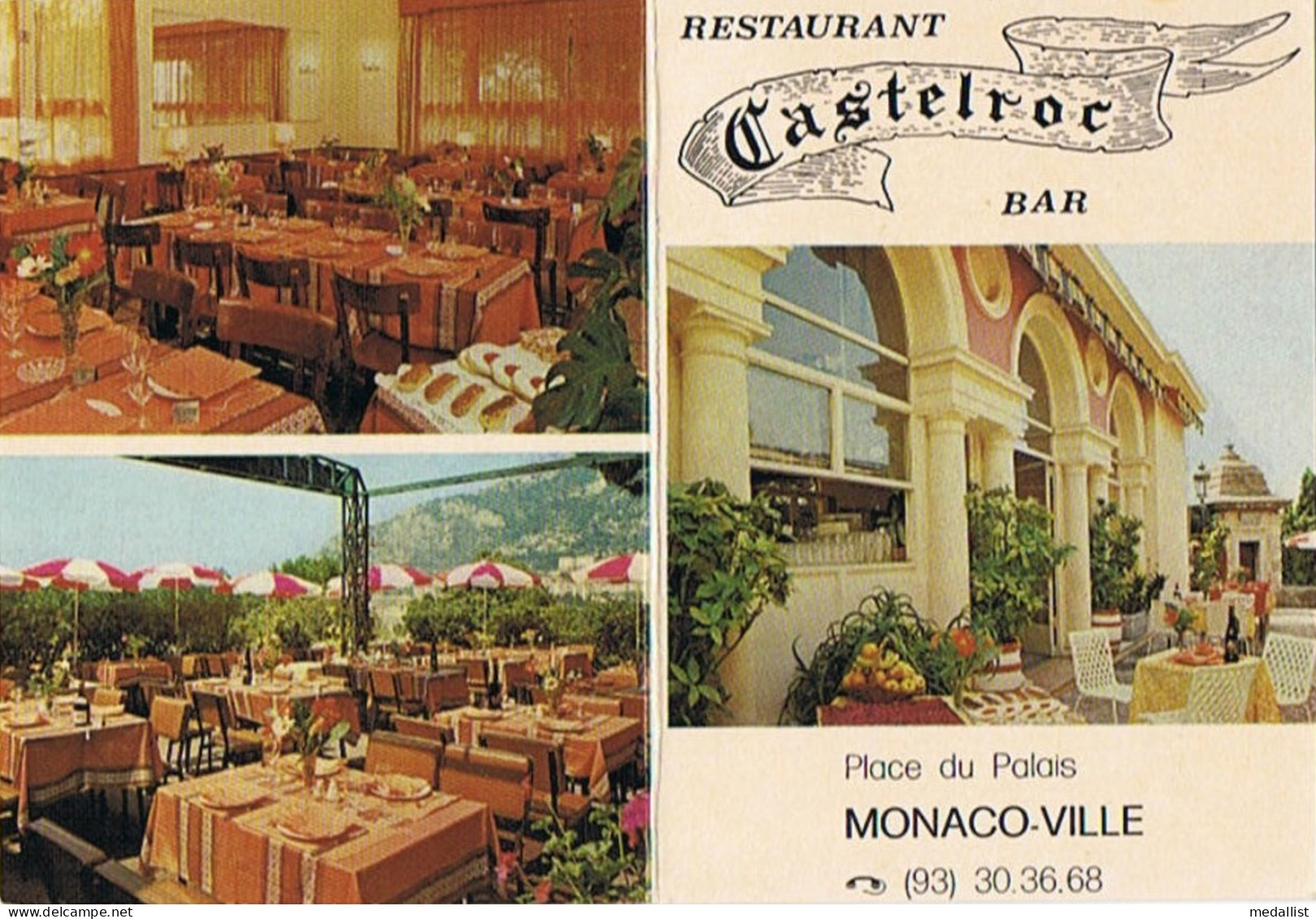 CPM..MONACO..MONTE CARLO..RESTAURANT CASTELROC..PLACE DU PALAIS..CARTE PUBLICITAIRE..2 SCANS - Bars & Restaurants