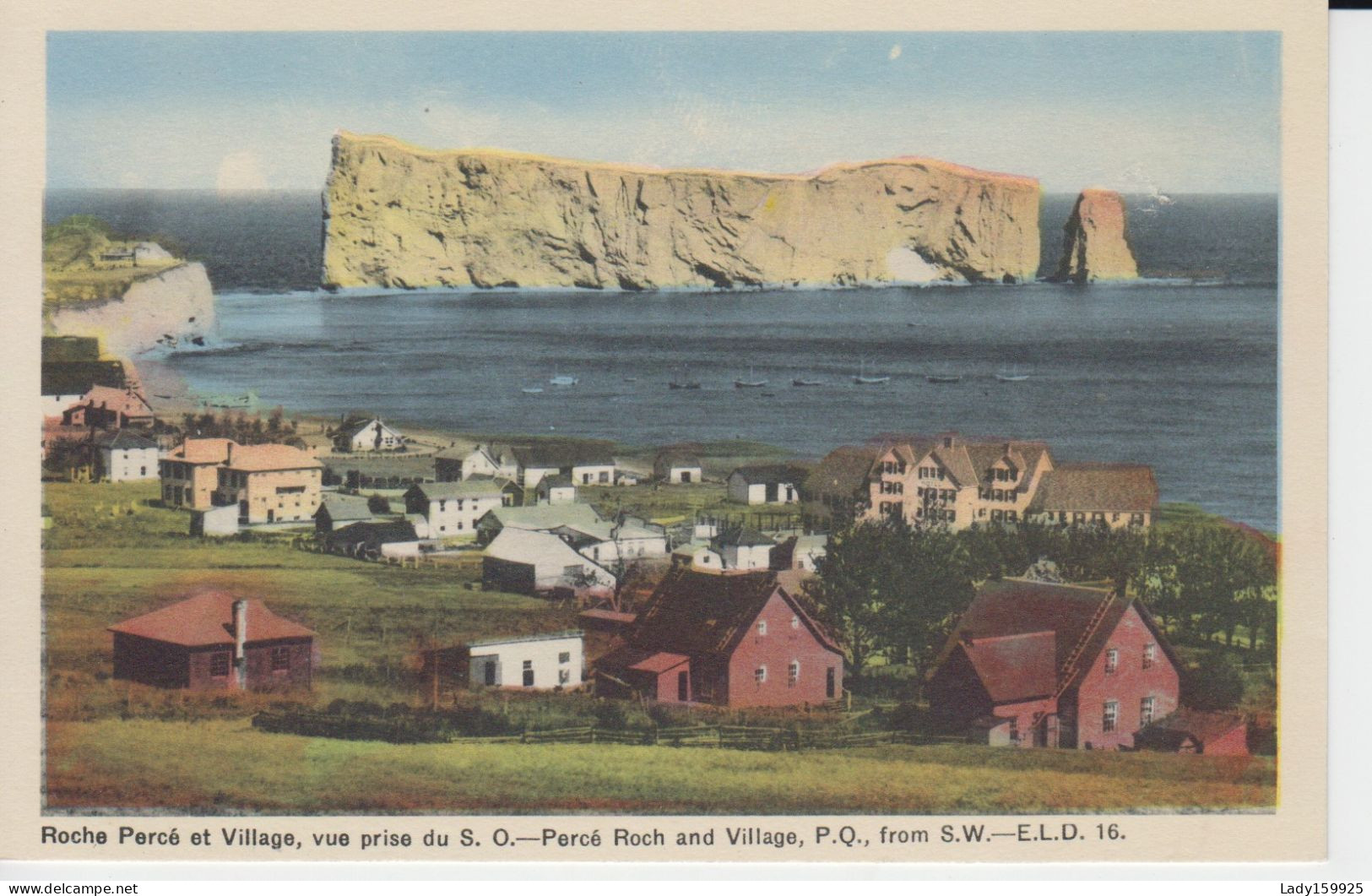 Rocher Percé  Percé Quebec Canada. Plage Canots Voilier Pécheurs, Village Rocher Percé Lever Du Soleil 4  Cartes  8 Sc. - Percé