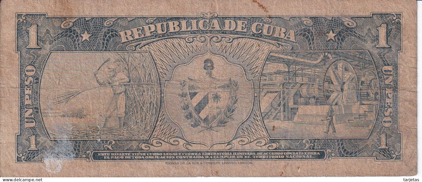 BILLETE DE CUBA DE 1 PESO DEL AÑO 1957 (BANK NOTE)  JOSE MARTI - Cuba