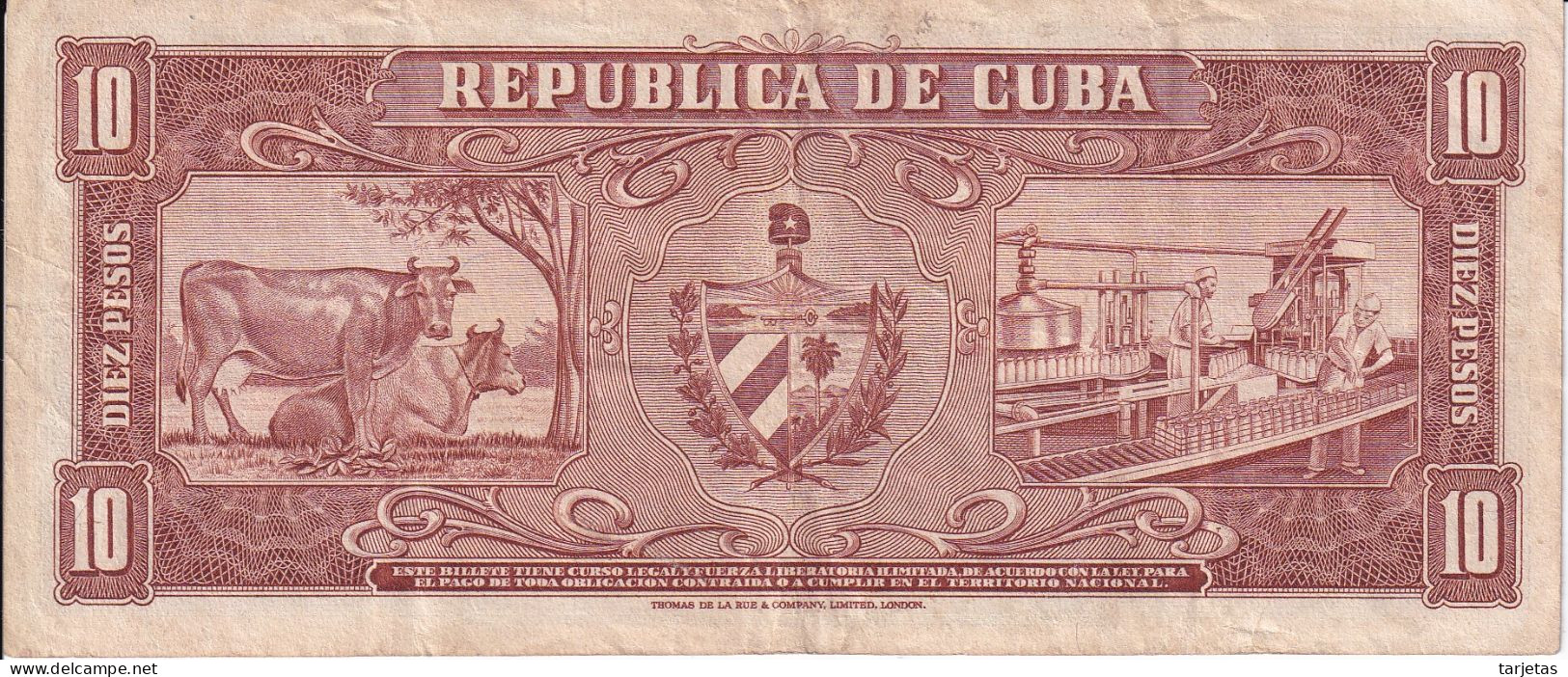 BILLETE DE CUBA DE 10 PESOS DEL AÑO 1958 DE CARLOS MANUEL CESPEDES  (BANK NOTE) - Cuba