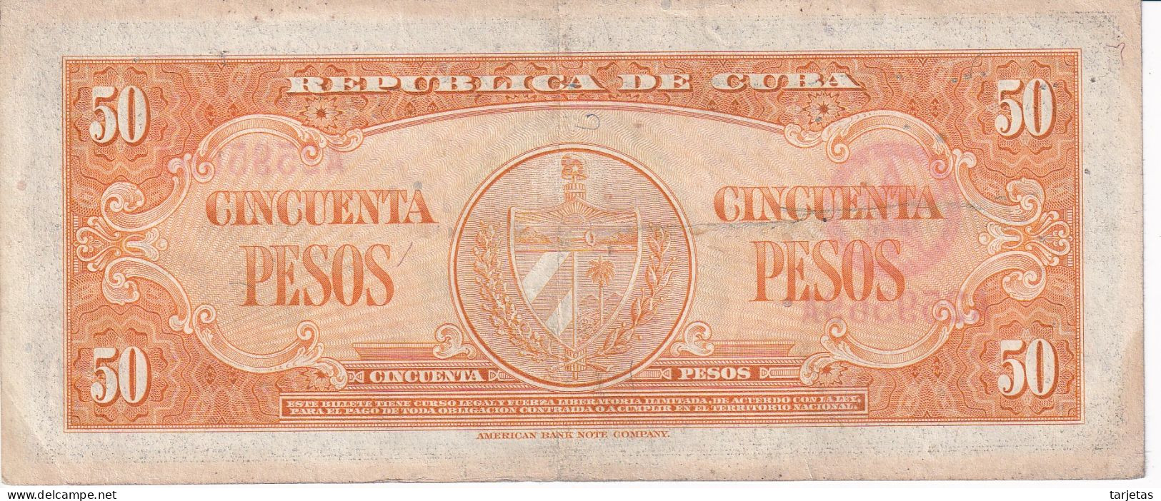 BILLETE DE CUBA DE 50 PESOS DEL AÑO 1950 DE CALIXTO GARCIA (BANKNOTE) - Cuba