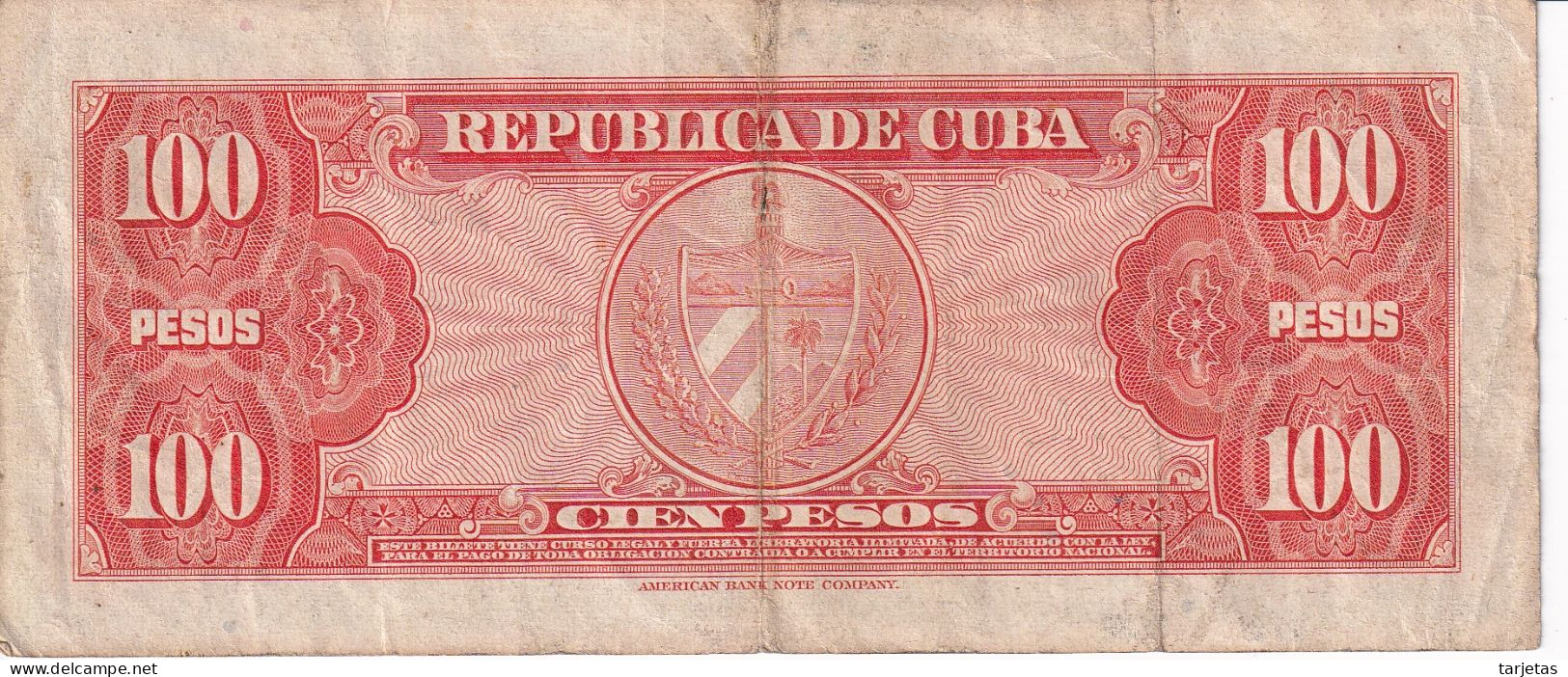 BILLETE DE CUBA DE 100 PESOS DEL AÑO 1959 (BANK NOTE) AGUILERA - Cuba