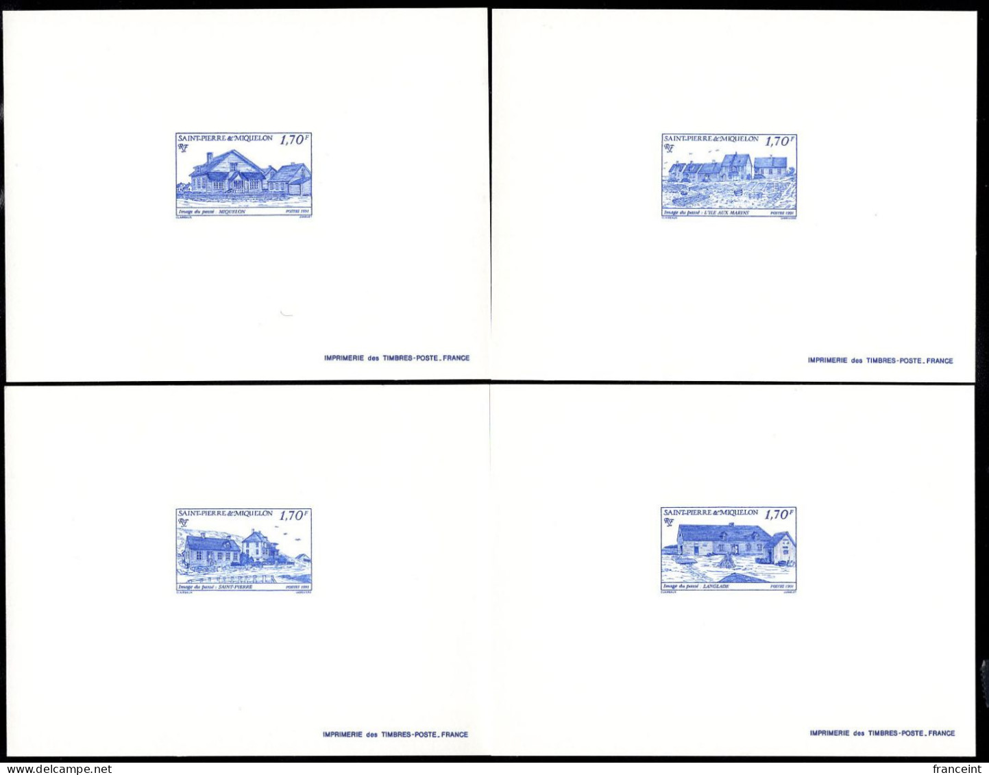 ST. PIERRE & MIQUELON(1991) Various Buildings And Scenes.  Series Of 8 Deluxe Sheets. Scott Nos 561-8, Yvert Nos 537-44. - Imperforates, Proofs & Errors
