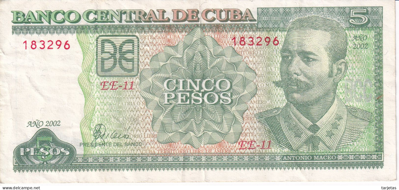 BILLETE DE CUBA DE 5 PESOS DEL AÑO 2002 DE ANTONIO MACEO  (BANKNOTE) - Cuba