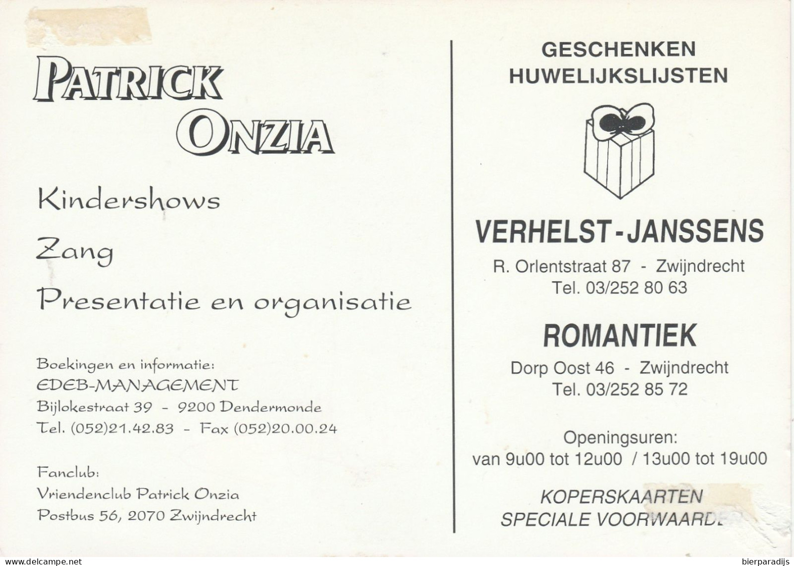 PATRICK  ONZIA    - ZONDER  HANDTEKENING - Autographes