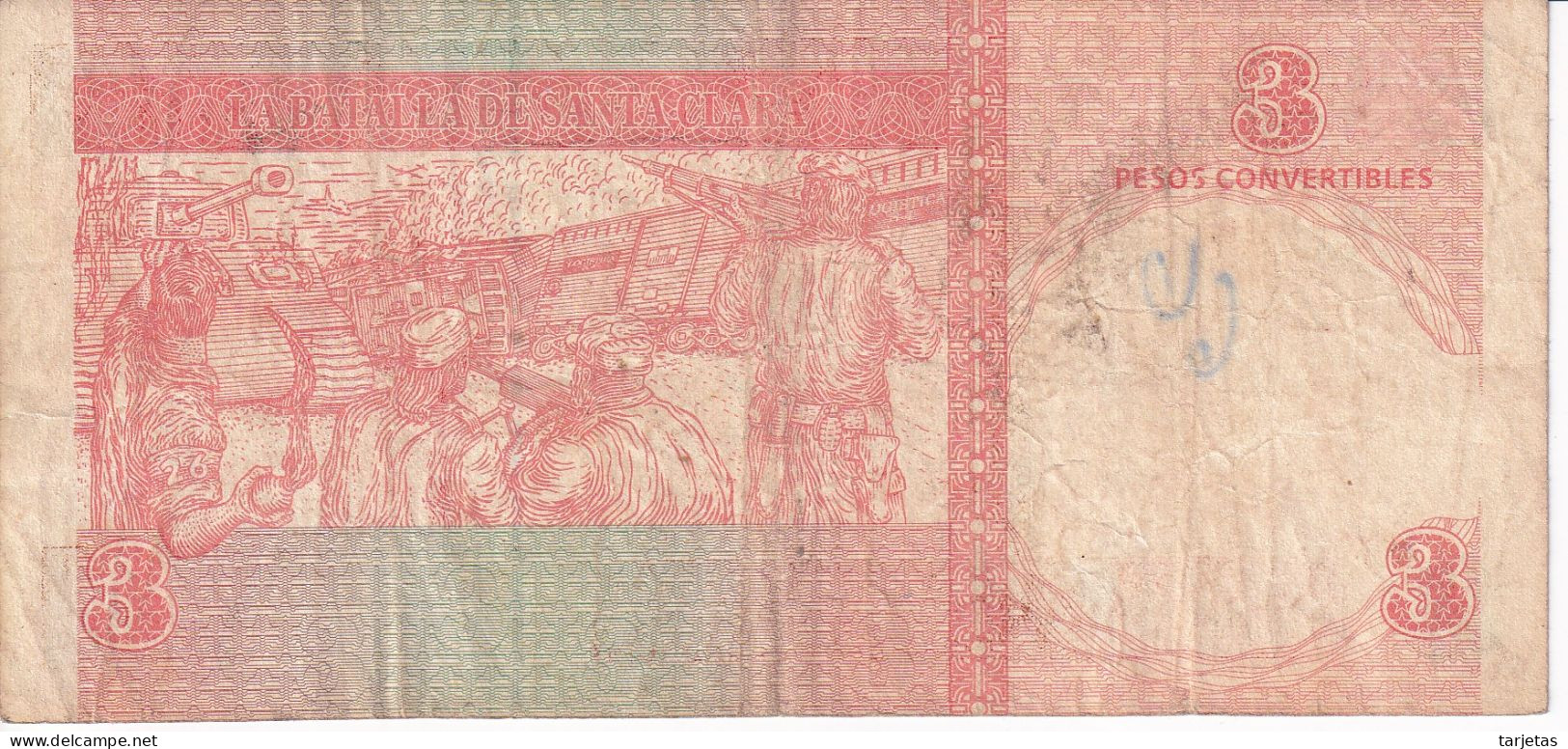 BILLETE DE CUBA DE 3 PESOS CONVERTIBLES DEL AÑO 2016  (BANKNOTE) CHE GUEVARA - Cuba