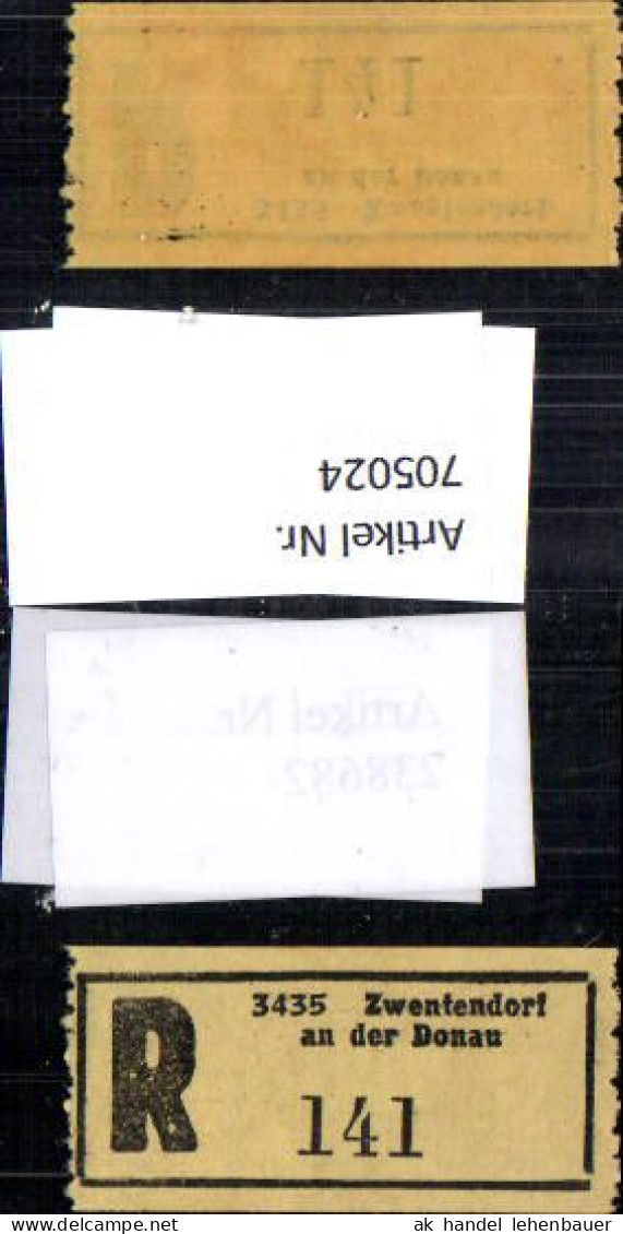 705024 Einschreibezettel Rekozettel R-Zettel Zwentendorf An Der Donau - Autres & Non Classés