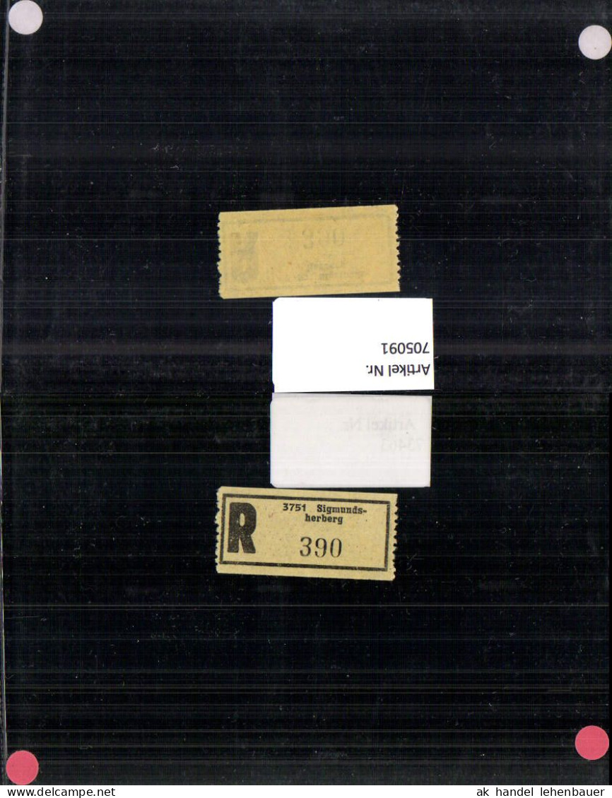 705091 Einschreibezettel Rekozettel R-Zettel Sigmundsherberg - Other & Unclassified