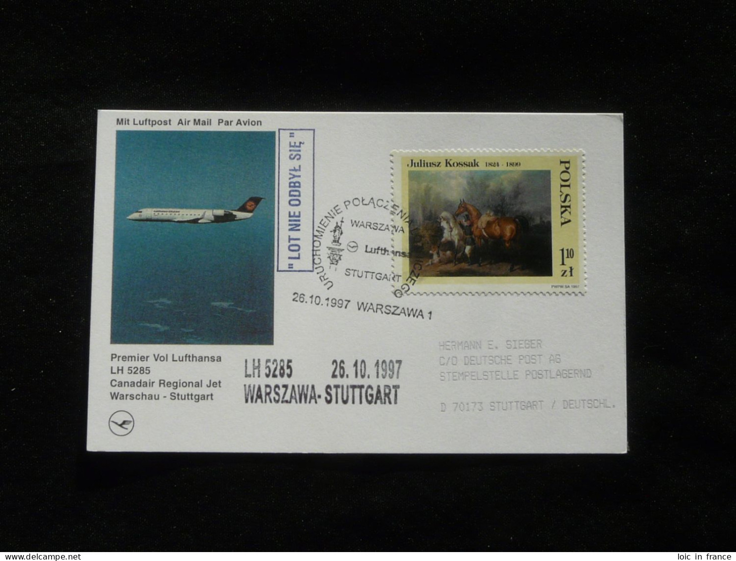 Lettre Premier Vol First Flight Cover Warsaw Poland -> Stuttgart Lufthansa 1997 - Cartas & Documentos