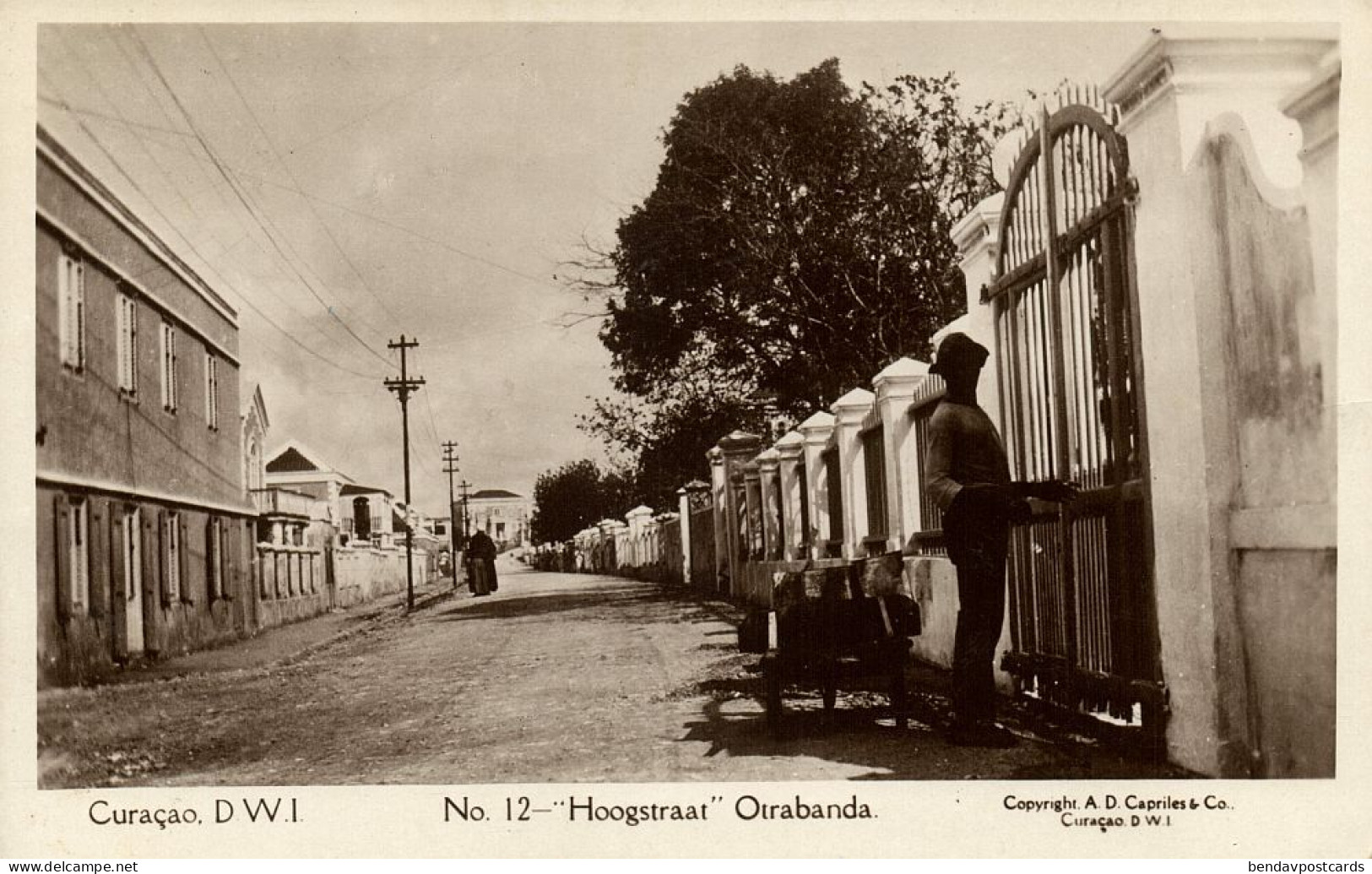Curacao, D.W.I., WILLEMSTAD, Otrabanda, Hoogstraat (1920s) Capriles No 12 RPPC - Curaçao