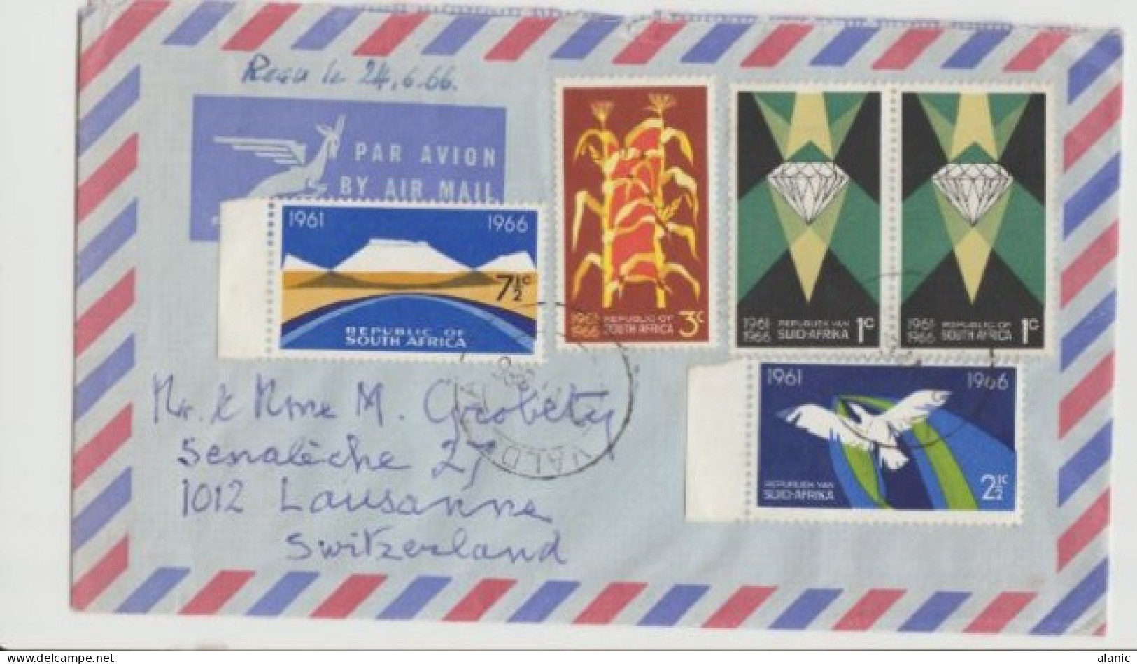 AFRIQUE DU SUD-Lettre Par Avion -1966 Pour La Suisse - Lettres & Documents