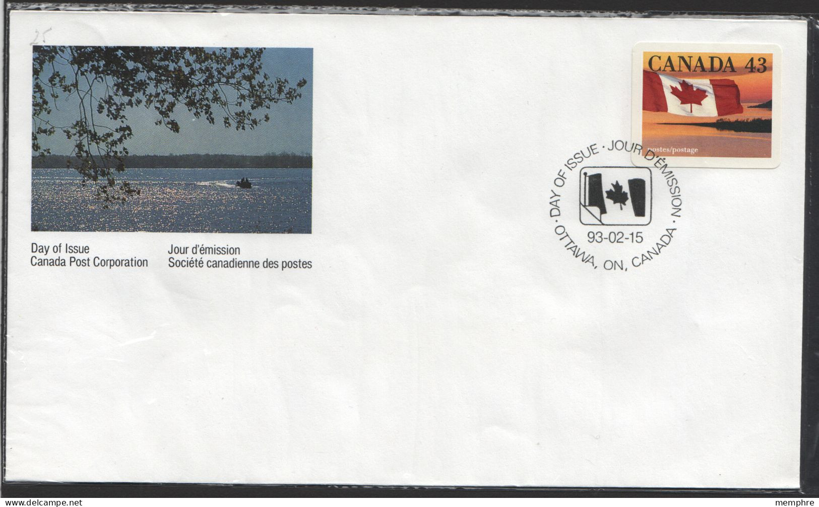 1993  43 Cents  Flag Over Shoreline Single From Self-adhesive Booklet Sc 1389 - 1991-2000