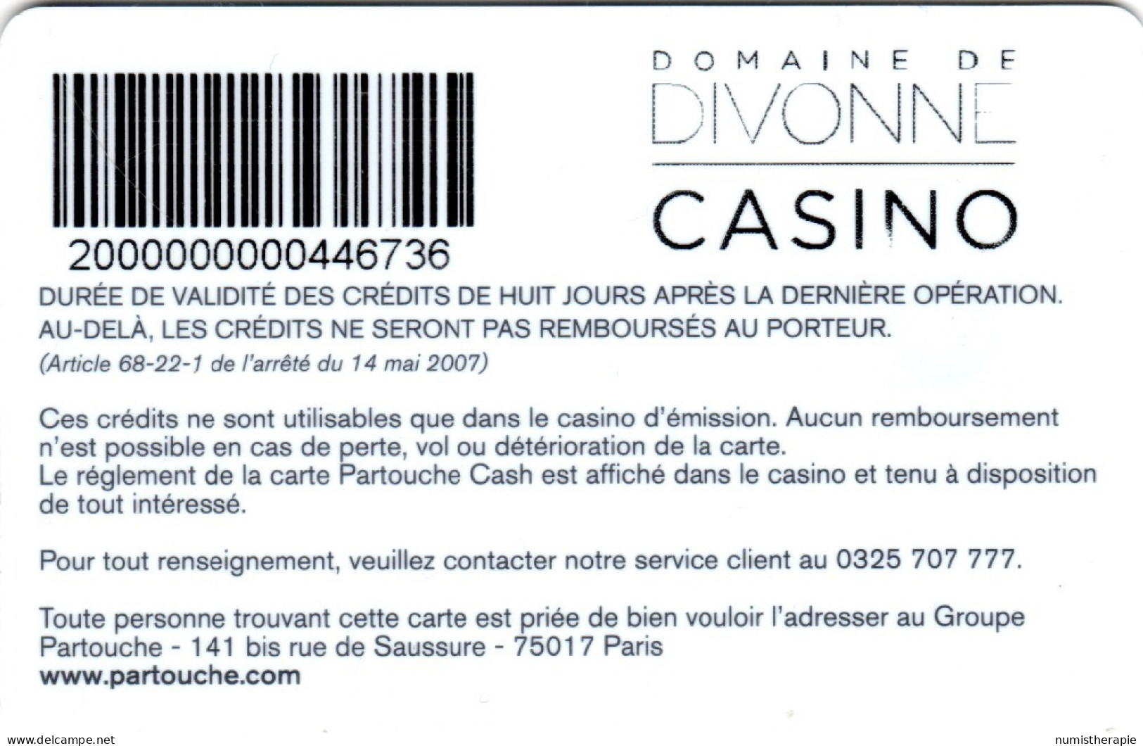 Partouche Cash : Casino Divonne - Tarjetas De Casino