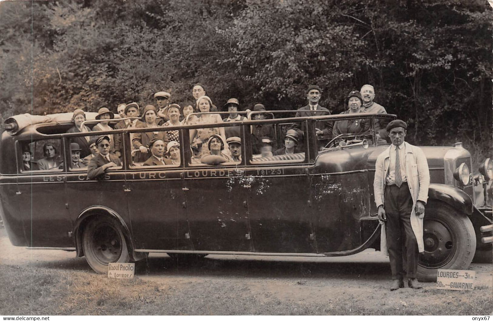 Carte Postale Photo BUS-AUTOBUS-CAR-CAMION-VOITURE-TRANSPORT Service LES CARS TURC Lourdes Tél. 2-31-Août 1931 - Autobús & Autocar