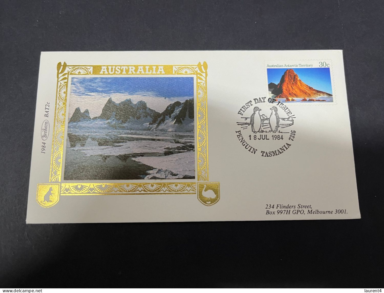 3-1-2024 (4 W 12) Australia AAT FDC (1985) Benham BAT1C +1D + 1E (3 Gold FDC) With Insert (Antarctic Scenes) - FDC