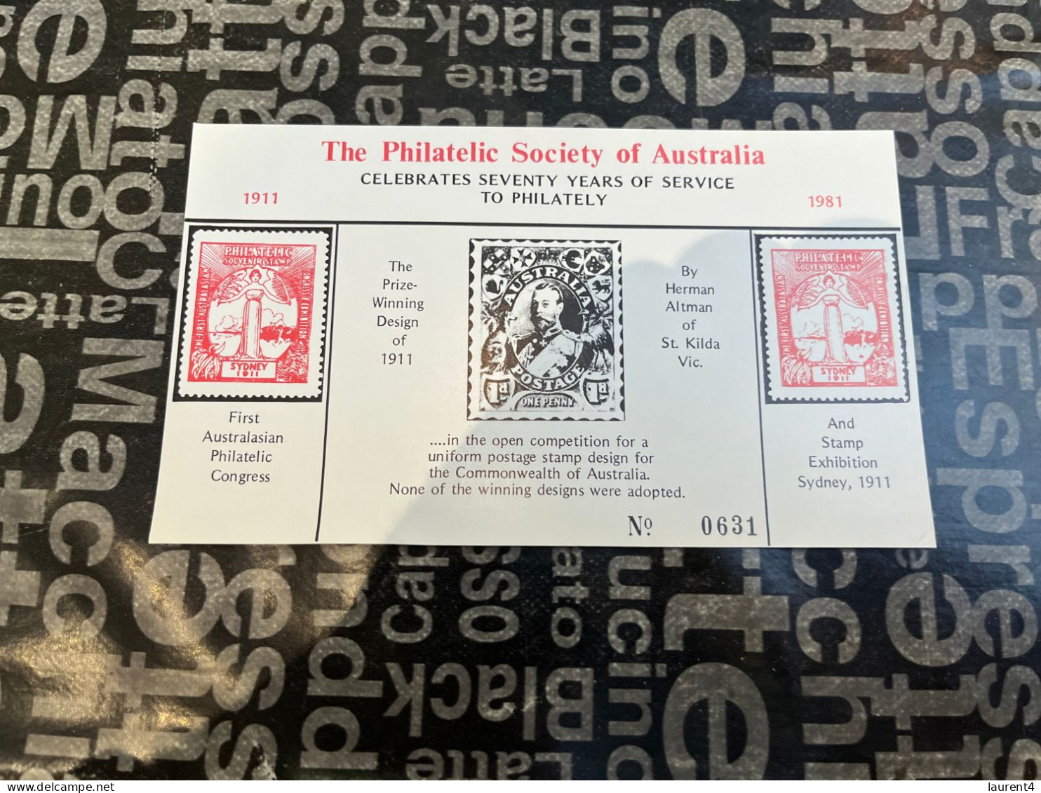 3-1-2024 (4 W 14) Australia Cinderella Stamp M/s Pack - Nº 631 - Philatelic Society 70th Birthday - 1911/1981 - Cinderella