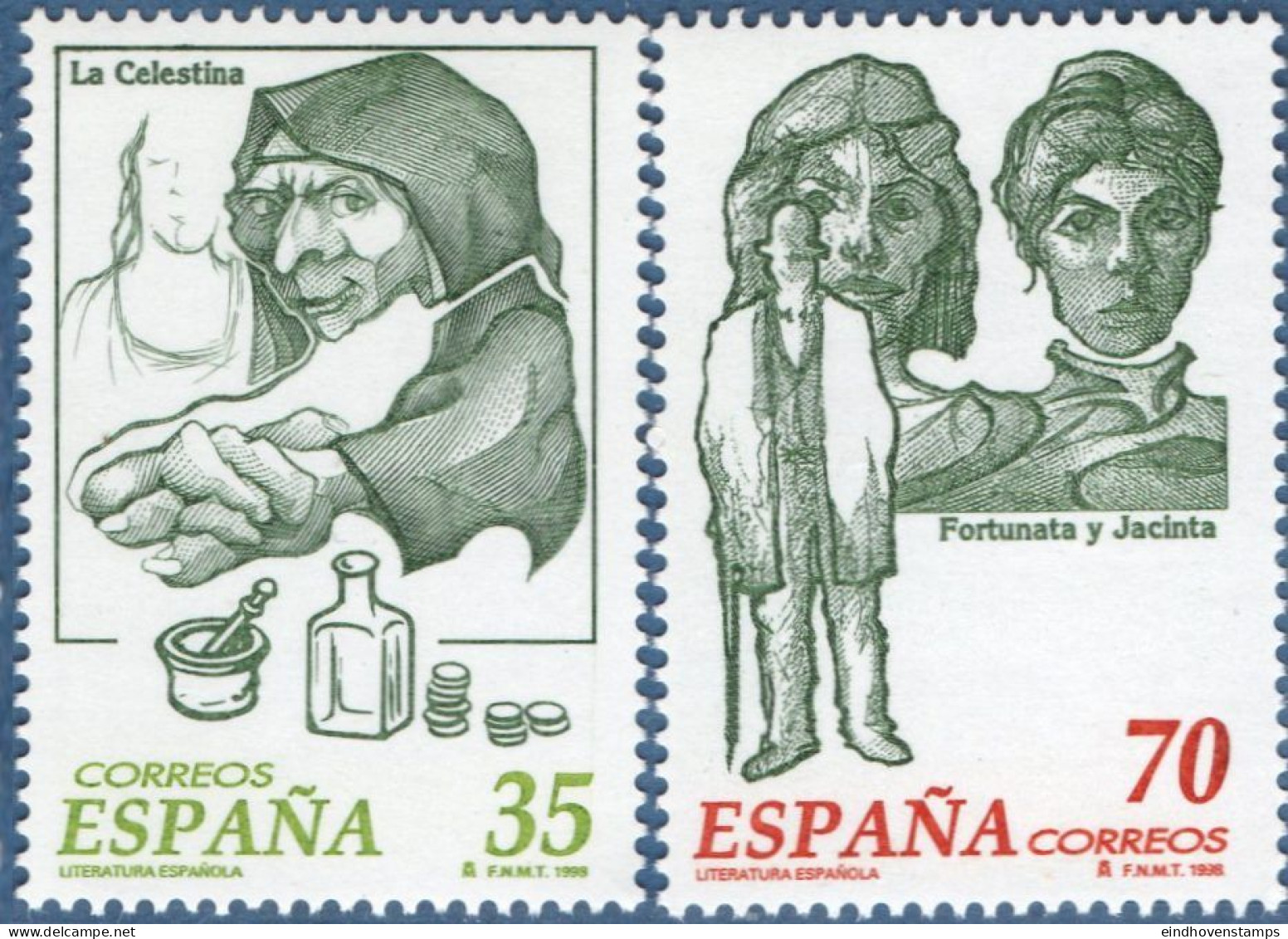 Spain 1998 Literature - Celestina By Fernando De Rojas, Fortunato And Jacinta By Benito Galdos 2 Values MNH - Altri & Non Classificati