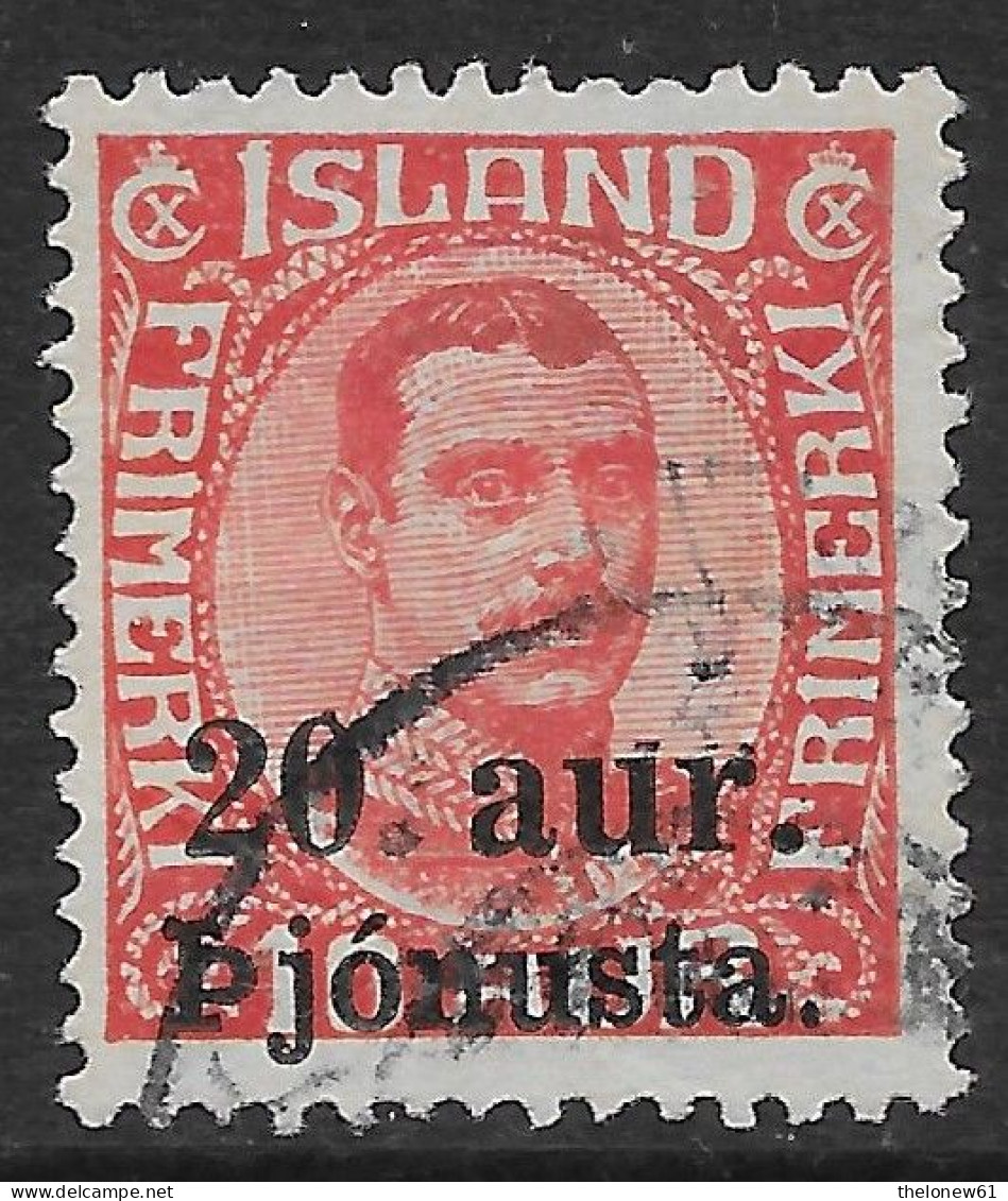 Islanda Island Iceland 1923 King Christian X Official Overprinted "20 Aur Pjónusta" Mi N.43 US - Officials