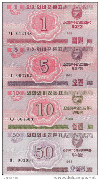 COREE DU NORD 1-5-10-50 CHON 1988 UNC P 31-32-33-34 ( 4 Billets ) - Corée Du Nord