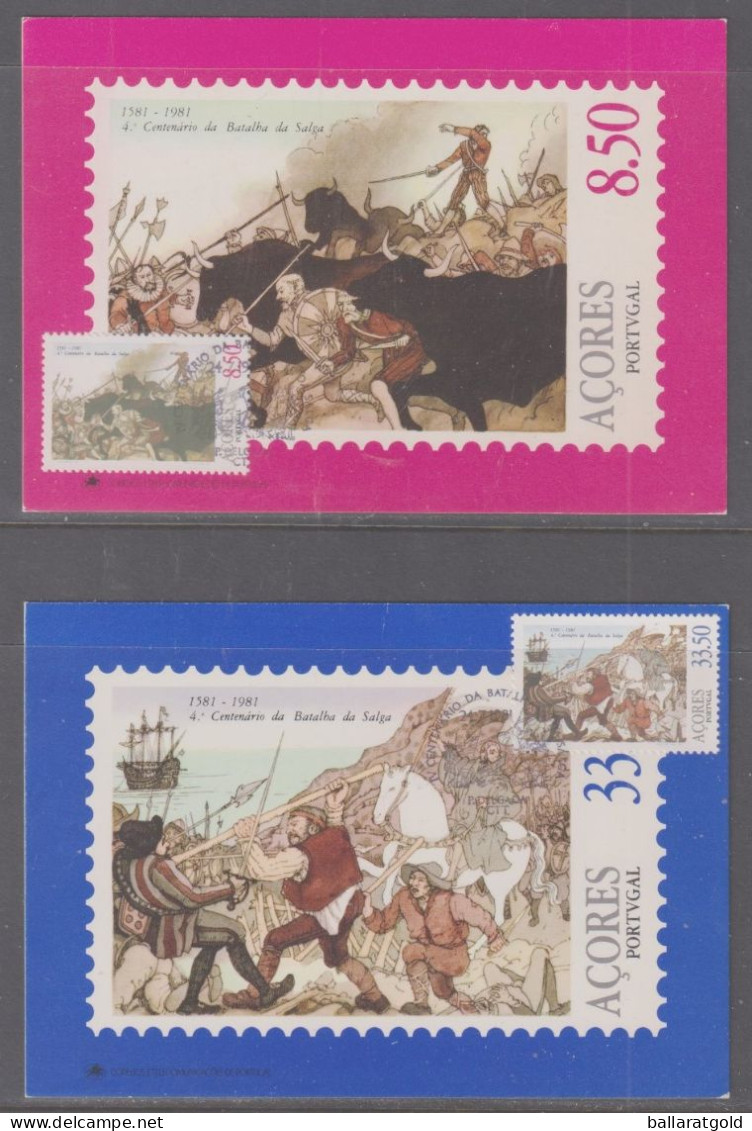 Portugal Azores 1981 Battle Of Salga Maxi Cards Set 2 - Briefe U. Dokumente