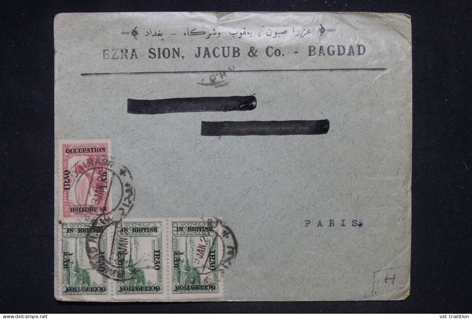 IRAQ - Enveloppe Commerciale De Bagdad Pour Paris En 1920, Affranchissement Surchargés - L 148997 - Iraq