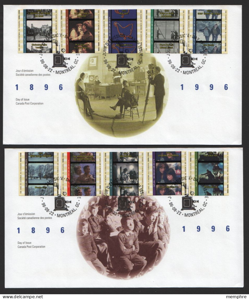 1996  100 Years Of Canadian Cinema 10 Different From 2 Souvenir Sheets Sc 1615-6 On 2 FDCs - 1991-2000