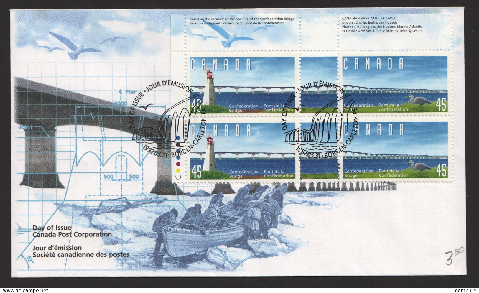 1997  Confederation Bridge  Sc 1645-6  Plate Block Of 2 Se-tenant Pairs With Labels - 1991-2000