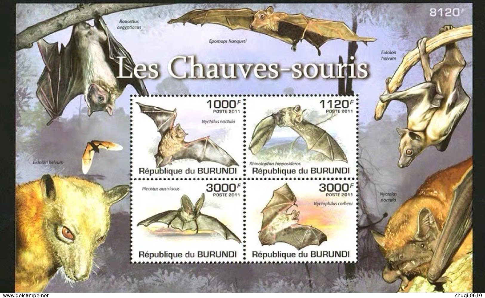 Burundi 2011 Long Eared Bat Brown Mountain Bat Night Bat,MS MNH - Unused Stamps