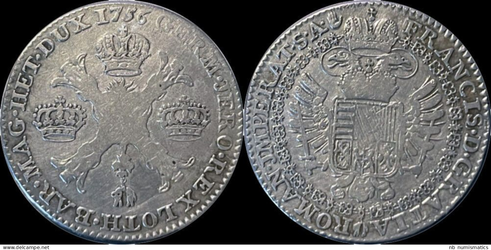 Austrian Netherlands Maria-Theresia 1/2 Kroon (couronne) 1756 - 1714-1794 Países Bajos Austríacos