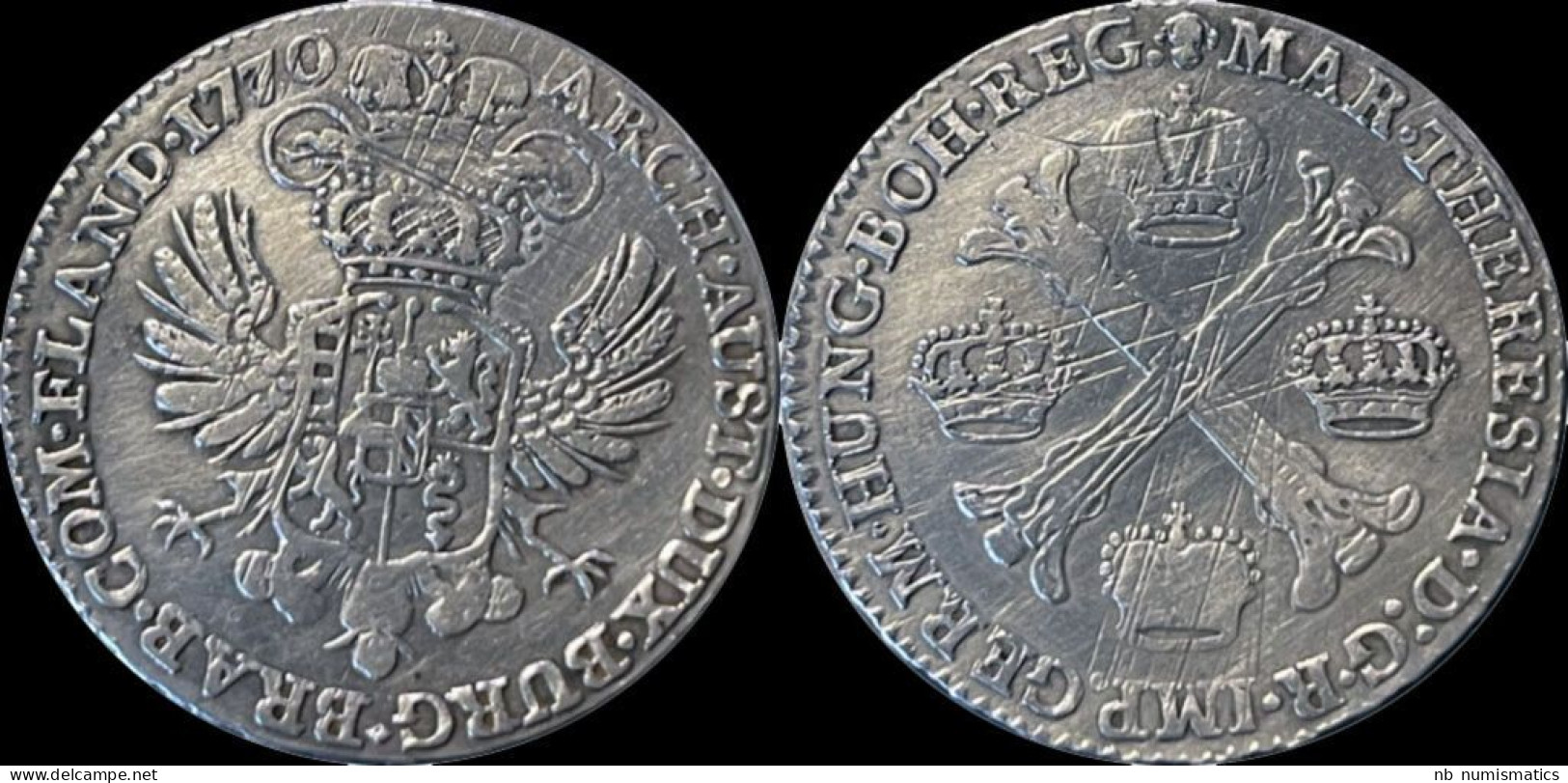 Austrian Netherlands Maria-Theresia 1/2 Kroon (couronne) 1770 - 1714-1794 Österreichische Niederlande