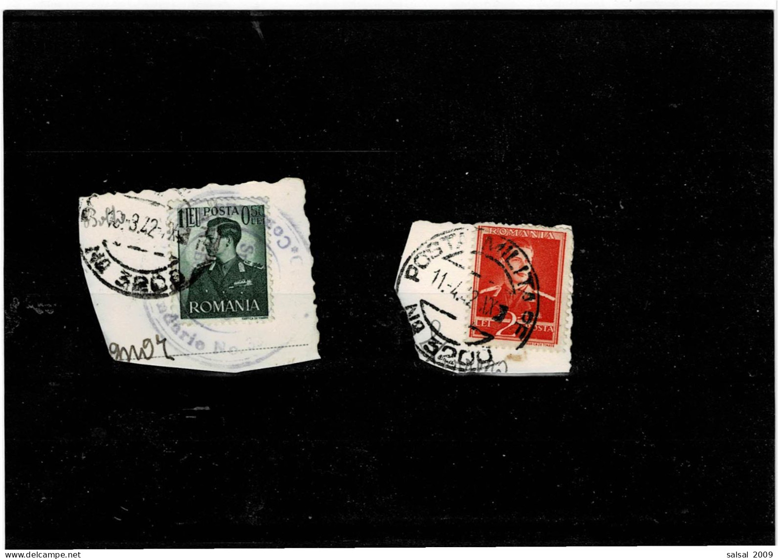 ROMANIA ,2 Francobolli Su Piccoli Frammenti ,con Annullo Militare Italiano(posta Militare Nr.3200) ,qualita Ottima - Used Stamps