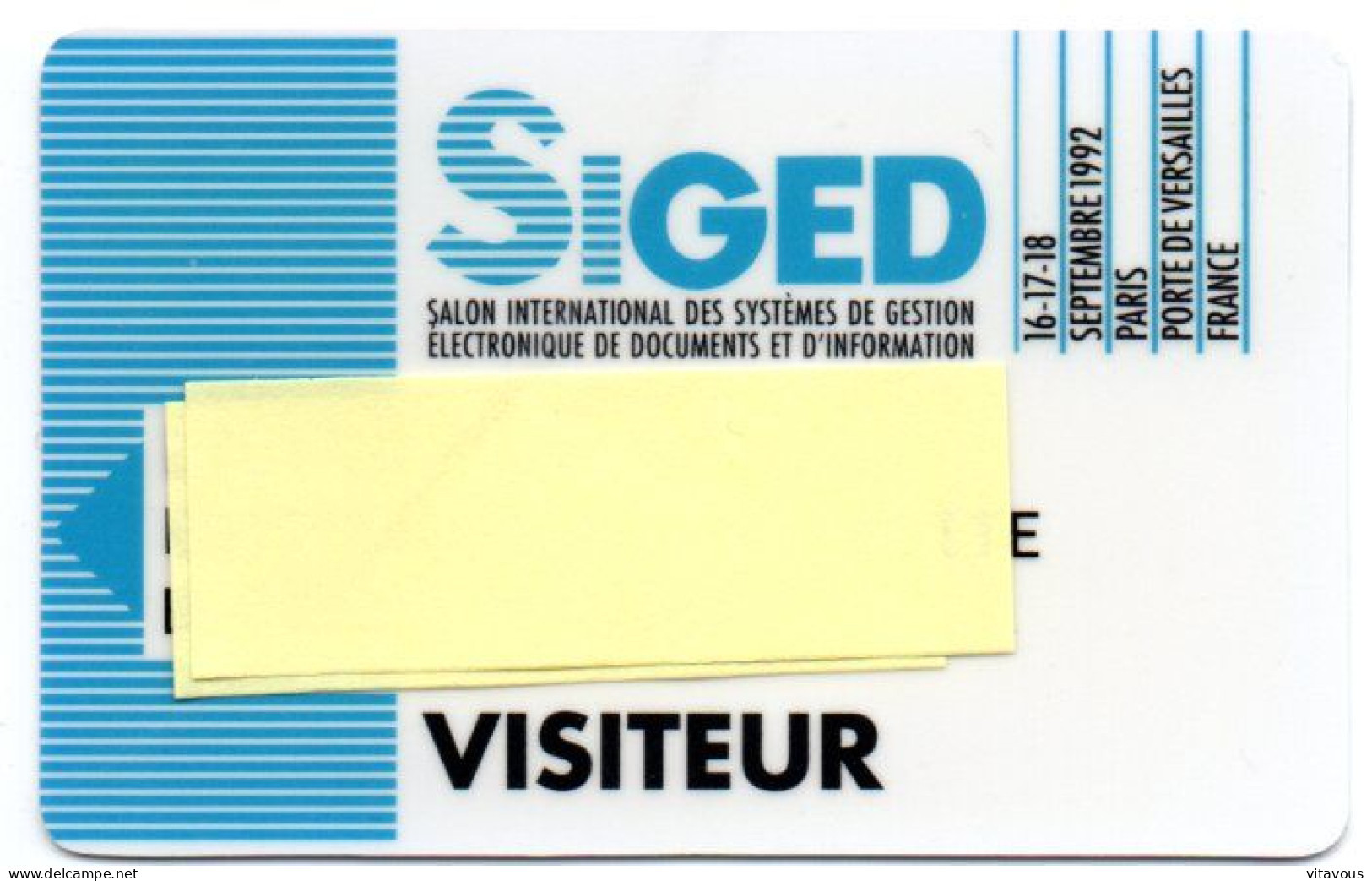 Carte Salon Badge SIGED 92 Card Karte (F 578) - Cartes De Salon Et Démonstration