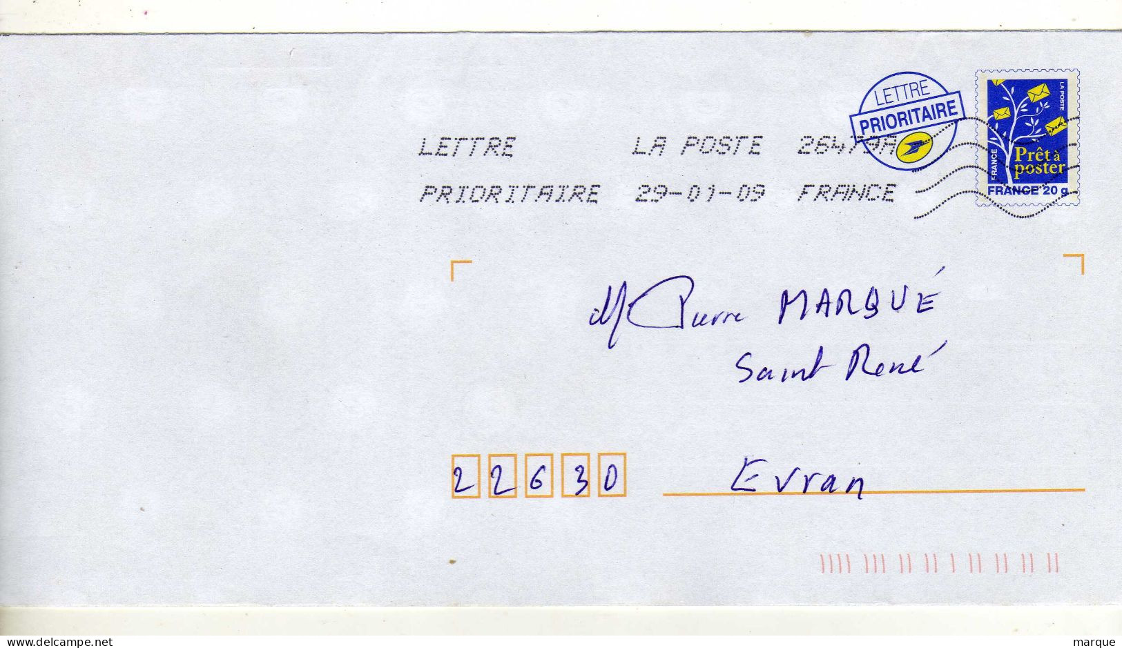 Enveloppe FRANCE Prêt à Poster Lettre Prioritaire 20g Oblitération LA POSTE 26479A 29/01/2009 - Prêts-à-poster:  Autres (1995-...)